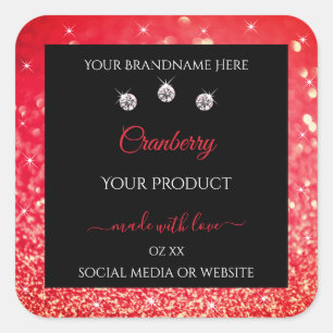 Black Red Sparkle Glitter Product Packaging Labels