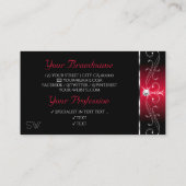Black Red Squiggles Sparkle Jewels Monogram  Visitekaartje (Achterkant)