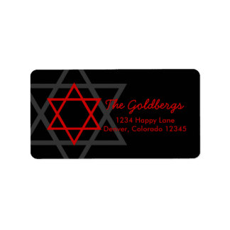 Black Red Star of David Retouradres Etiket