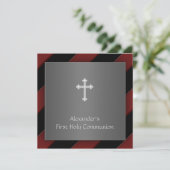 Black Red Stripe Boy First Communion Invitation (Debout devant)