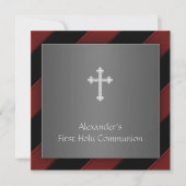 Black Red Stripe Boy First Communion Invitation (Devant)