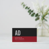 Black Red Stripe Grey Monogram Style Visitekaartje (Staand voorkant)