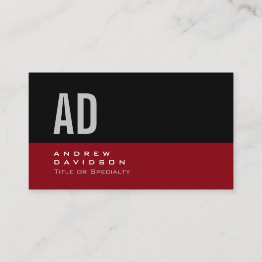 Black Red Stripe Grey Monogram Style Visitekaartje (Voorkant)