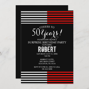 Black & Red Surprise Invitation de fête d'annivers