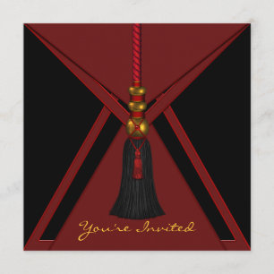 Black Red Tassel Birthday Party Kaart