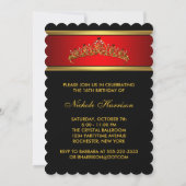 Black Red Tiara Sweet Sixteen Party Uitnodiging (Achterkant)