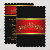 Black Red Tiara Sweet Sixteen Party Uitnodiging (Voorkant / Achterkant)