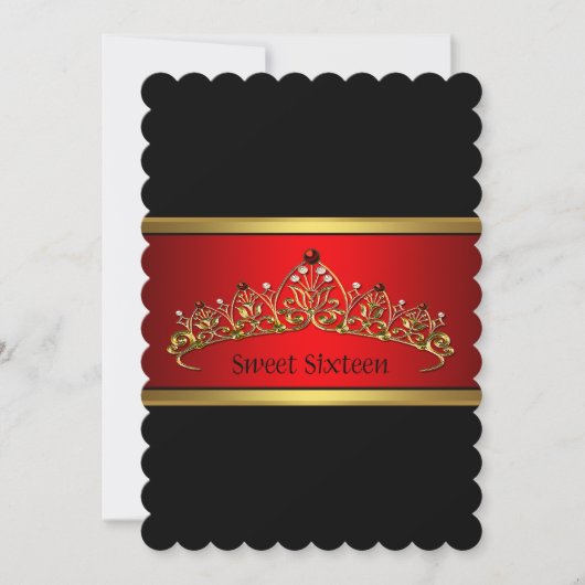 Black Red Tiara Sweet Sixteen Party Uitnodiging (Voorkant)