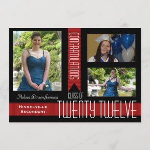 Black & Red Trois photos Faire-part de graduation