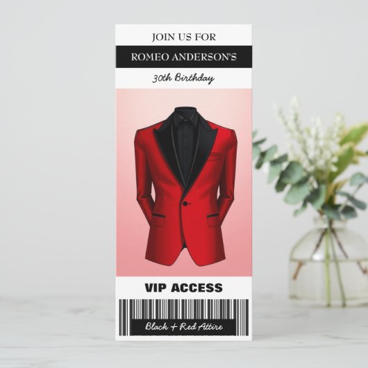 Black Red Tuxedo Anniversaire Billet Invitation (Debout devant)
