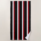 Black Red White Striped Beach Towel Strandlaken (Voorkant)