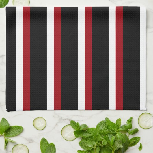 Black Red White Striped Kitchen Towel Theedoek (Gevouwen)