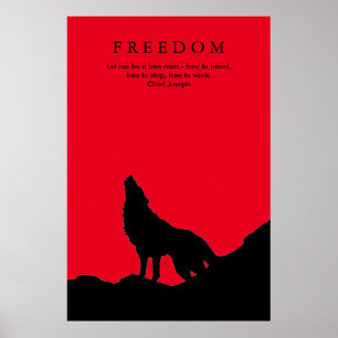 Black & Red Wolf Silhouet op een heuvel Poster