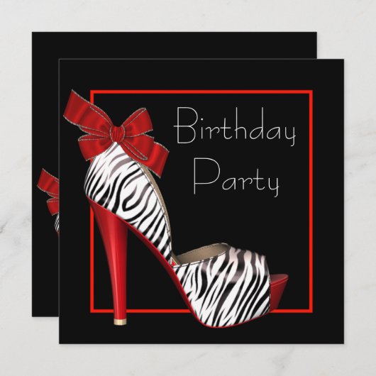 Black Red Zebra Anniversaire des invitations (Devant / Derrière)