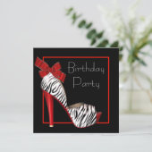 Black Red Zebra Anniversaire des invitations (Debout devant)