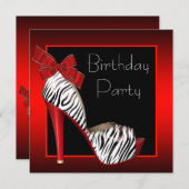 Black Red Zebra Anniversaire des invitations (Devant / Derrière)