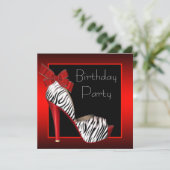Black Red Zebra Anniversaire des invitations (Debout devant)