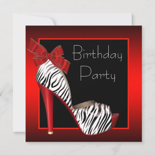 Black Red Zebra Anniversaire des invitations (Devant)