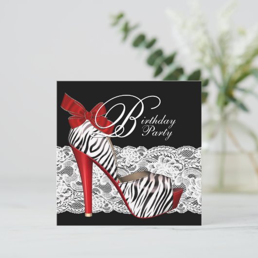 Black Red Zebra Anniversaire des invitations (Debout devant)
