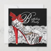 Black Red Zebra Anniversaire des invitations (Devant)