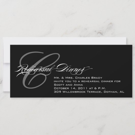 Black Rehearal Dinner Invitation Monogram C Kaart (Voorkant)