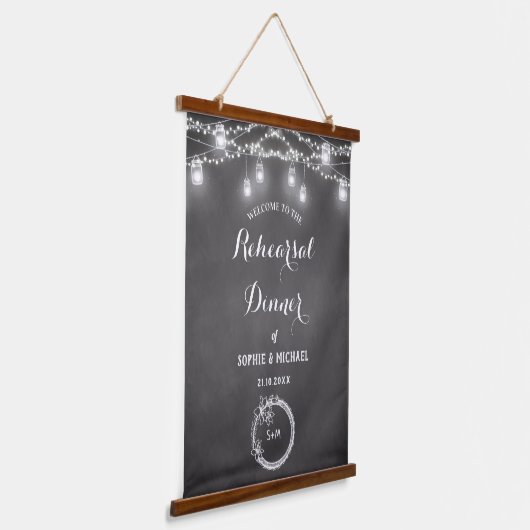 Black Rehearal Dinner Welcome String Lights Hangend Wandkleed (Gebogen)