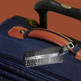 Black Reptile Digital Leather Silver Metal Bagagelabel