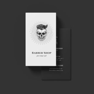 Black Retro Barber Shop Skull Scissors Visitekaartje