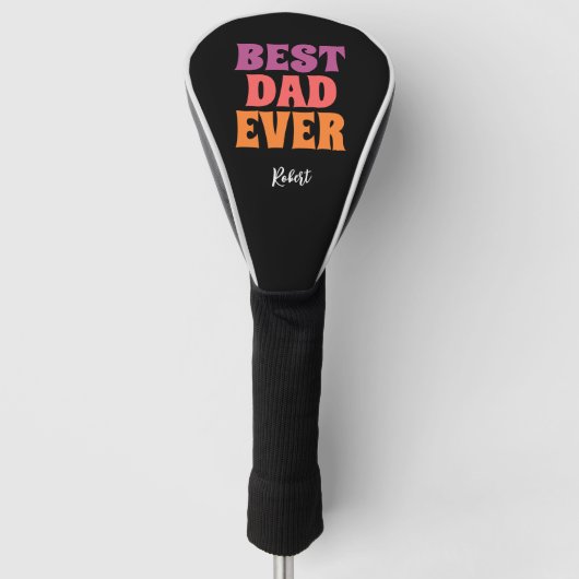black retro best dad ever script name golfheadcover (Voorkant)