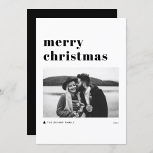 Black Retro Bold Typografie Merry Kerstfoto Feestdagenkaart