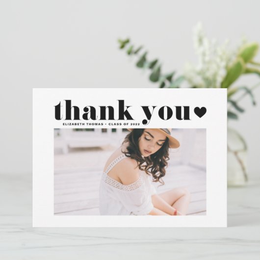 Black Retro Bold Typography Photo Afstuderen Bedankkaart (Staand voorkant)