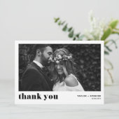 Black Retro Bold Typography Photo Wedding Bedankkaart (Staand voorkant)