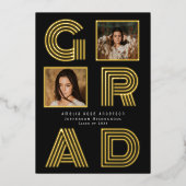 Black Retro Foil Graduation Photo Faire-part (Recto)