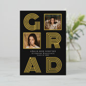 Black Retro Foil Graduation Photo Faire-part (Debout devant)