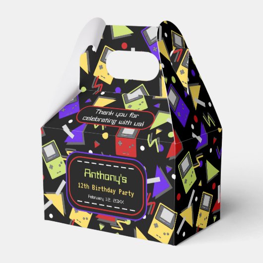 Black Retro Gaming Verjaardag Bedankdoosjes (Voorkant Zijde)