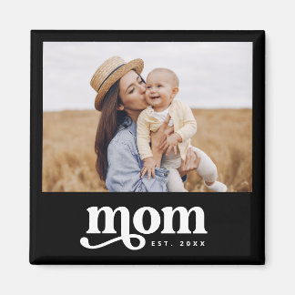 Black Retro Vintage Typography Mom Established Magneet