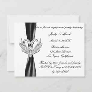 Black Ribbon Argent Swans Invitation de la partie 