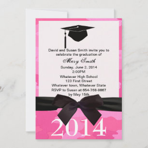 Black Ribbon Pink Camouflage Afstuderen Invite Kaart