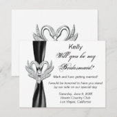 Black Ribbon Silver Swans Bridesmaid Kaart (Voorkant / Achterkant)