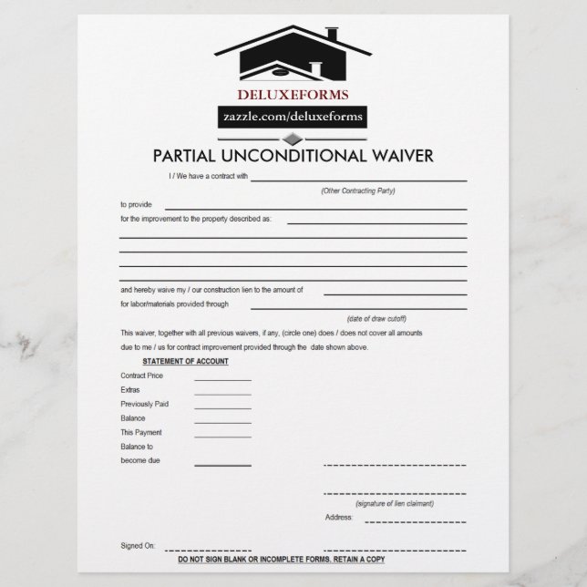 Black Roof Partial Unconditional Waiver Form (Voorkant)