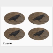 Black Rook British Corvid en Rustic Background Ovale Sticker (Vel)