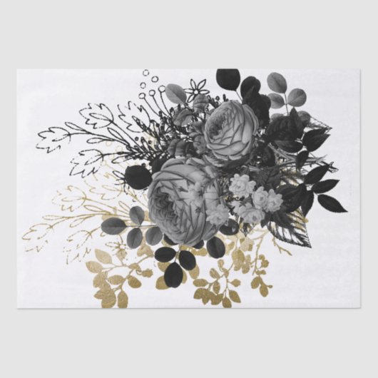Black Roos Floral Bouquet Waterverf Ontkoppeling Tissuepapier (Voorkant)