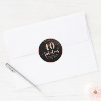 Black Roos Gold 40th Birthday Party Favor Sticker