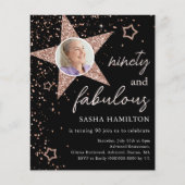 Black & Roos Gold 90e Verjaardag Budget Invitation (Voorkant)