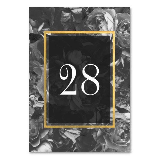 Black Roos Gold Bouquet Table Numbers Kaart (Voorkant)