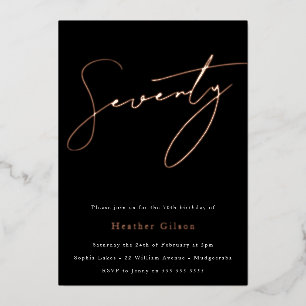 Black & Roos Gold Foil Script 70e verjaardag Folie Uitnodiging