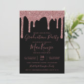 Black Roos Gold Glitter Drips Graduparty Kaart (Staand voorkant)