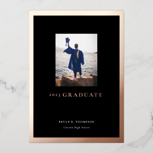 Black Roos Gold Lijst Afstuderen Aankondiging Kaar (Voorkant)