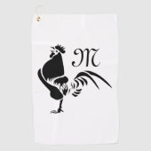 Black Rooster Crowing Silhouette Golfhanddoek (Voorkant)