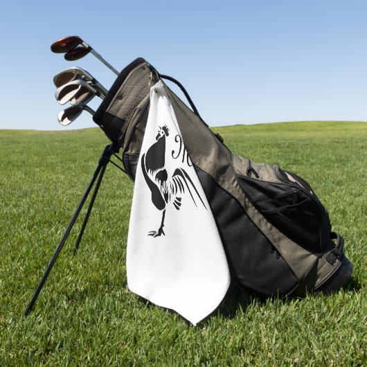 Black Rooster Crowing Silhouette Golfhanddoek (Groen)